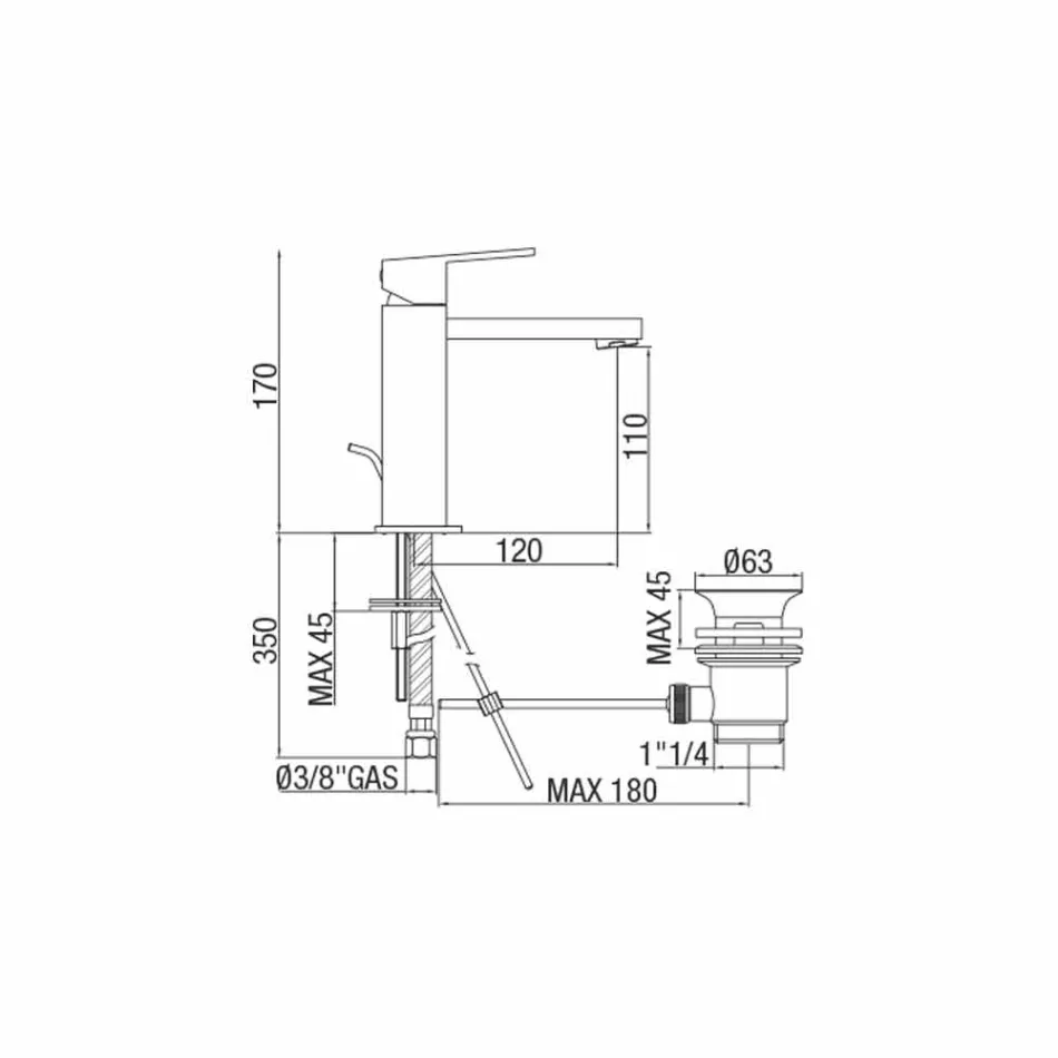 Handfatblandare i fyrkantig förkromad mässing Tillverkad i Italien - Medida Viadurini