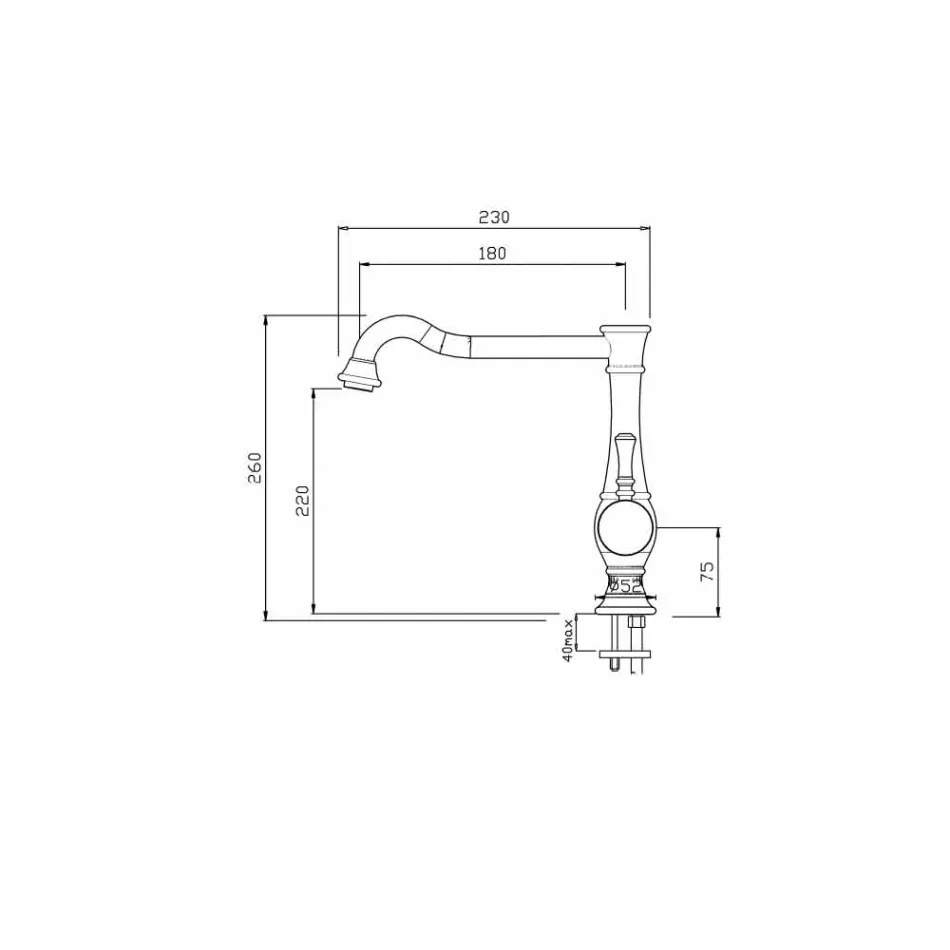 Tvättställsblandare med hög vridbar pip Tillverkad i Italien - Neno Viadurini