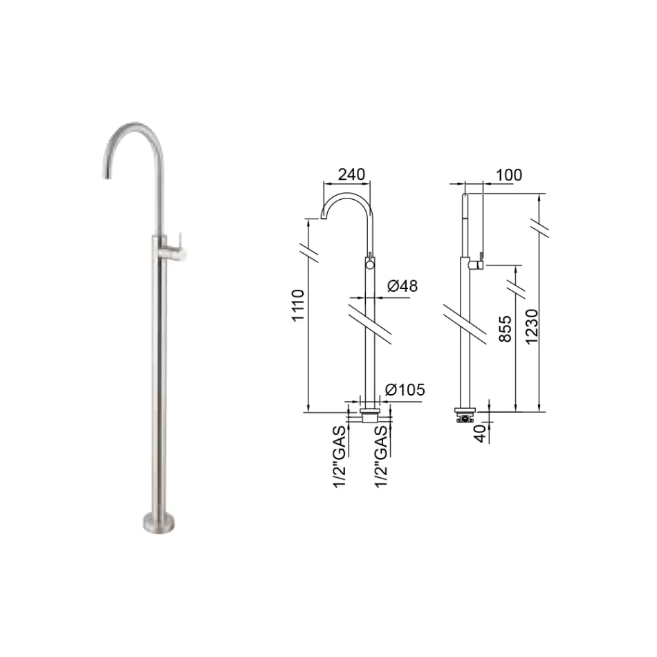 Golvstående diskbänksblandare i AISI 316L stål Tillverkad i Italien - Artigli Viadurini