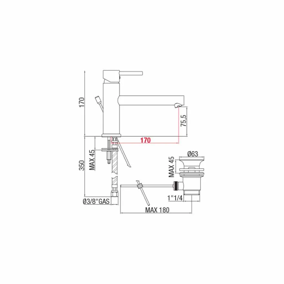 Tvättställsblandare i förkromad mässing med avlopp tillverkad i Italien - Ermia Viadurini