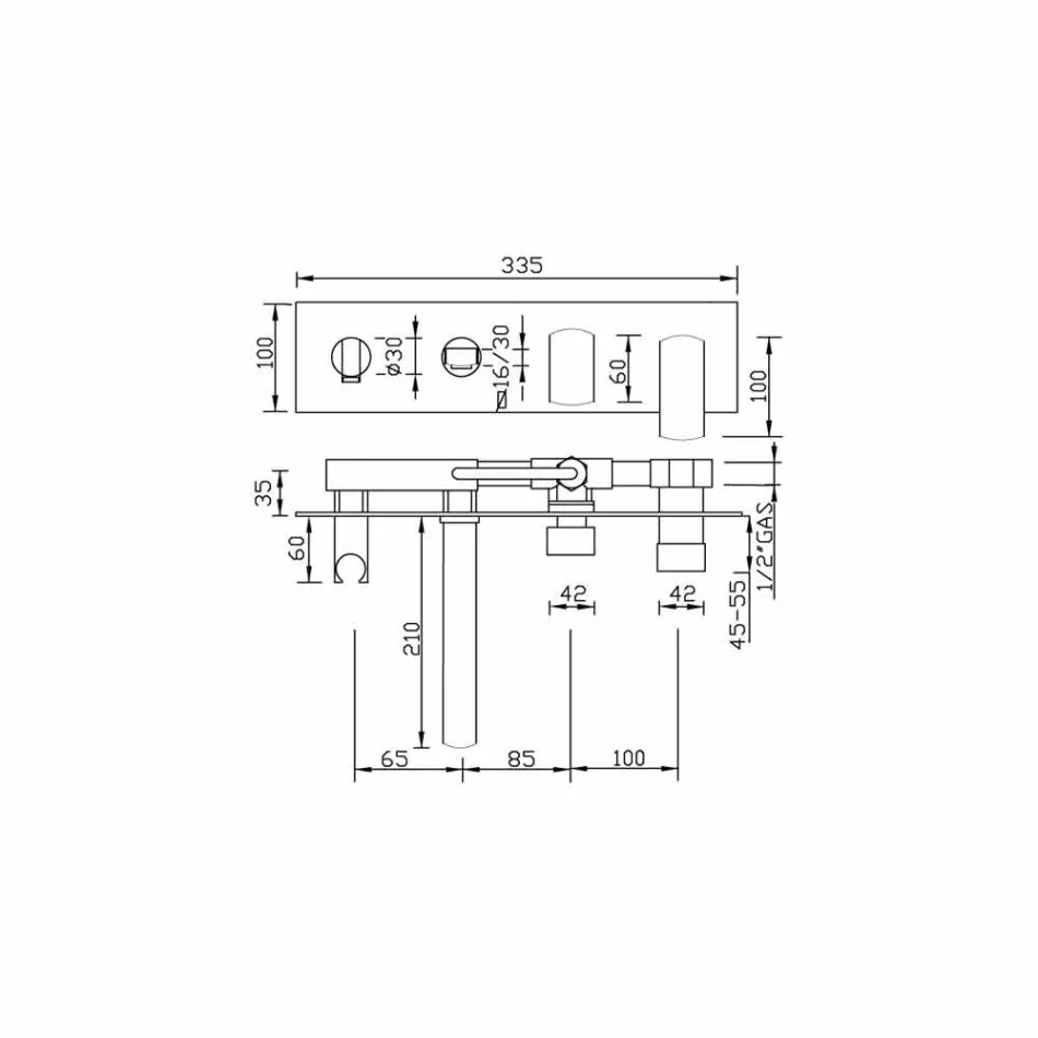 Modern inbyggd badblandare i mässing tillverkad i Italien - Sika Viadurini