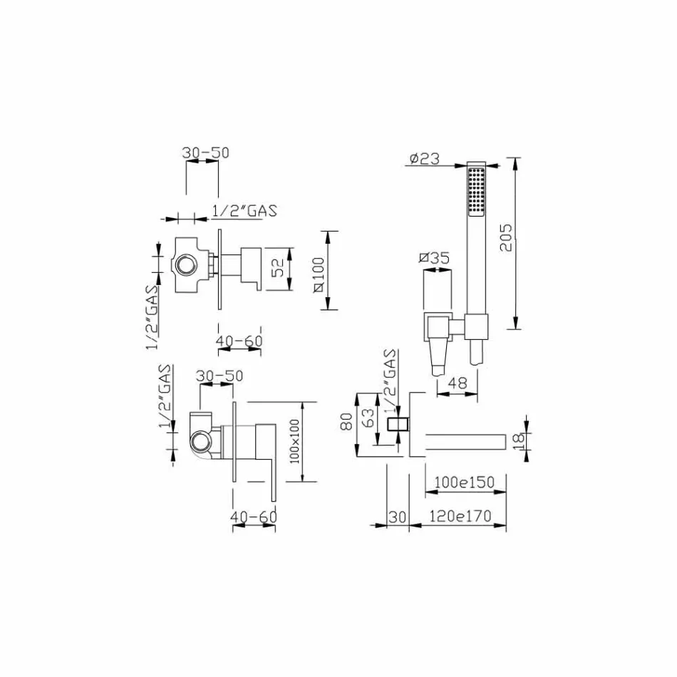 Made in Italy Design Inbyggd badkarblandare - Bibo Viadurini