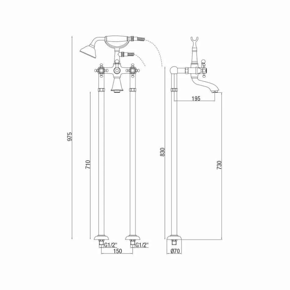 Klassisk golvbadkarblandare i mässing tillverkad i Italien - Lisca Viadurini