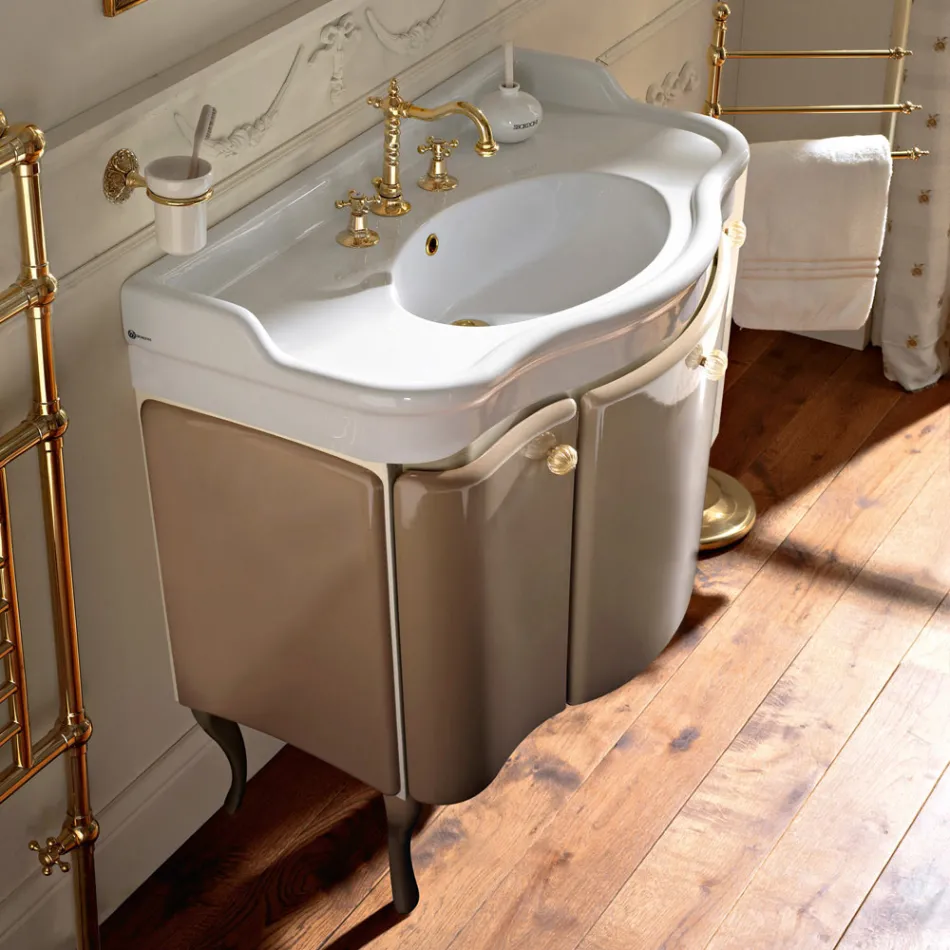 Skåp med två dörrar och blank lackad korg Tillverkad i Italien - Godis Viadurini