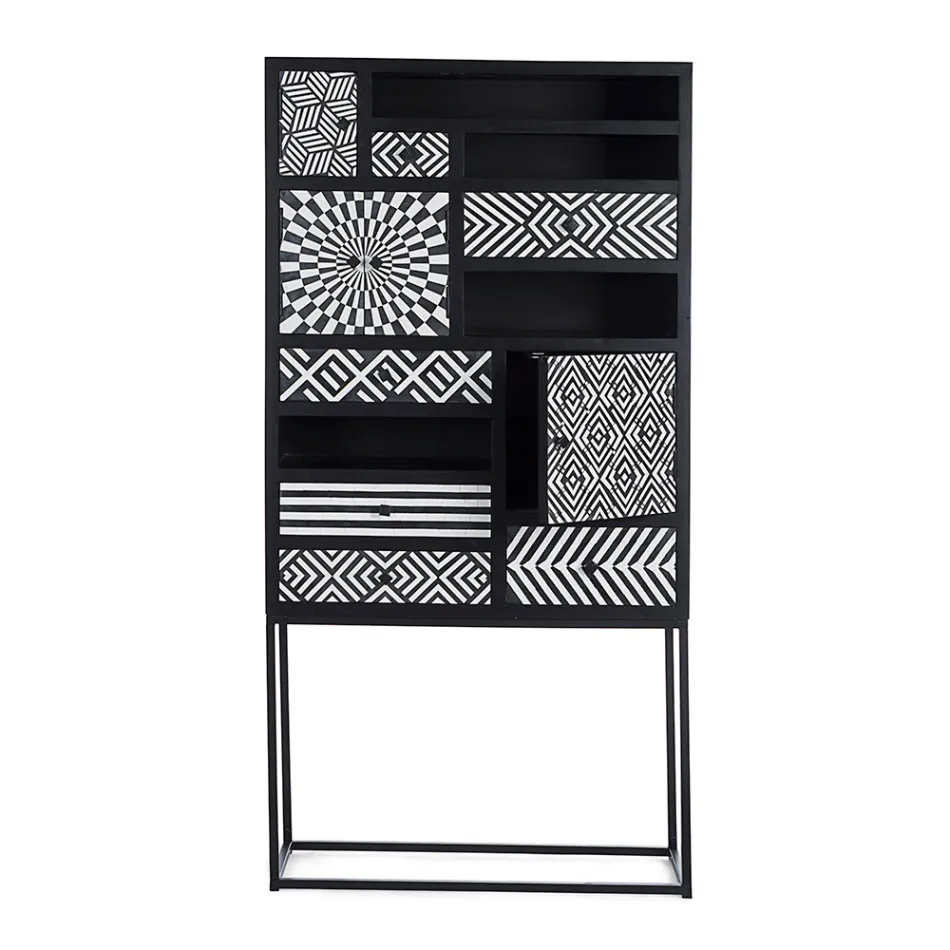 Etniskt mosaikskåp 4 dörrar 6 lådor i mangoträ - Vanitoso Viadurini