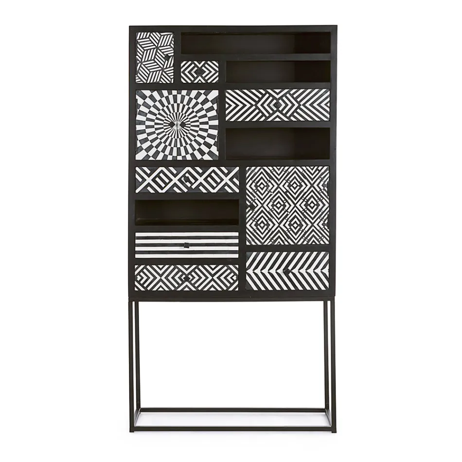 Etniskt mosaikskåp 4 dörrar 6 lådor i mangoträ - Vanitoso Viadurini