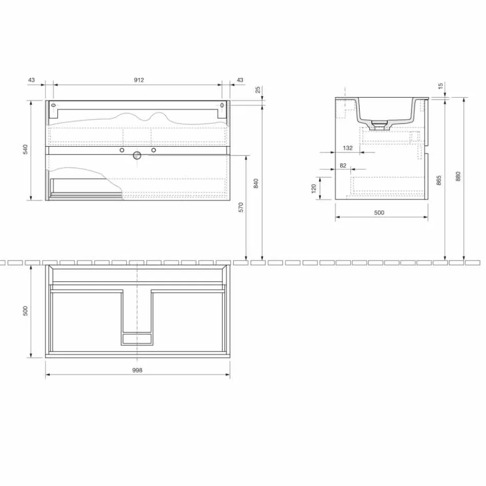 Upphängningsskåp för badrum med integrerat tvättställ i 3 dimensioner - Marione Viadurini