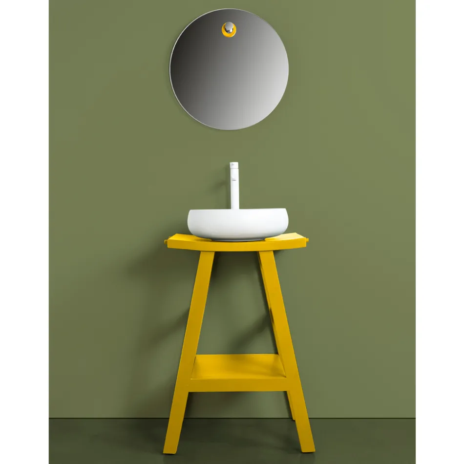 Badrumsmöbler i återvunnen teak med gul halvböjd topp - Raomi Viadurini