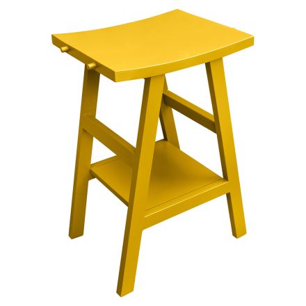 Badrumsmöbler i återvunnen teak med gul halvböjd topp - Raomi Viadurini