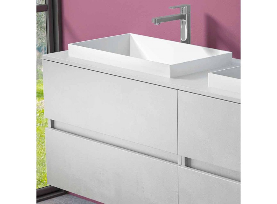 Upphängda badrumsmöbler med dubbelt inbyggt handfat, modern design - Dumbo Viadurini