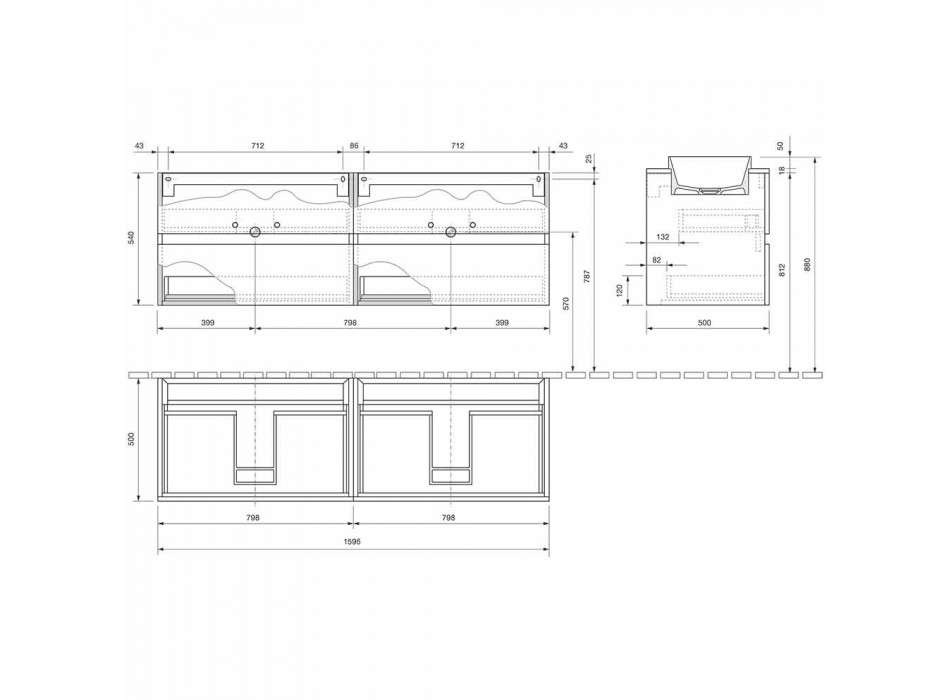 Upphängda badrumsmöbler med dubbelt inbyggt handfat, modern design - Dumbo Viadurini