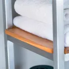 Kolonn badrumsskåp i teak och stål med 4 öppna hyllor - Tamburino Viadurini