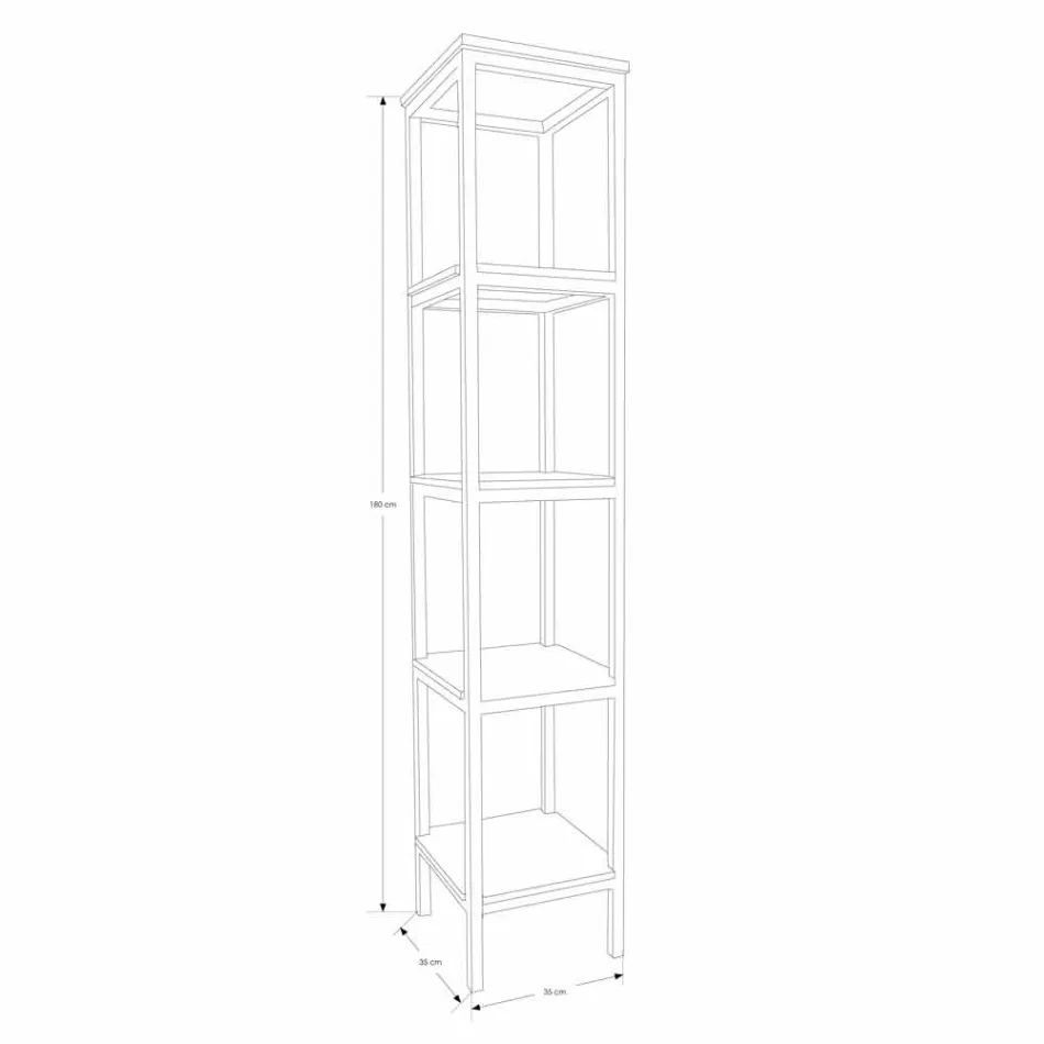 Kolonn badrumsskåp i teak och stål med 4 öppna hyllor - Tamburino Viadurini