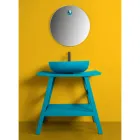 Golvstående badrumsskåp i blå teak och praktisk hylla med halvböjd topp - Crina Viadurini