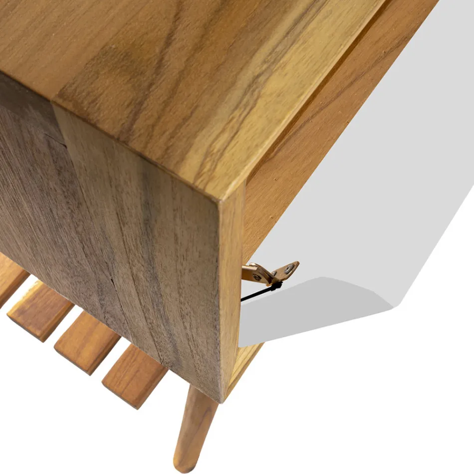 Golv badrumsskåp i återvunnen teak och vit stödskiva - Gatien Viadurini