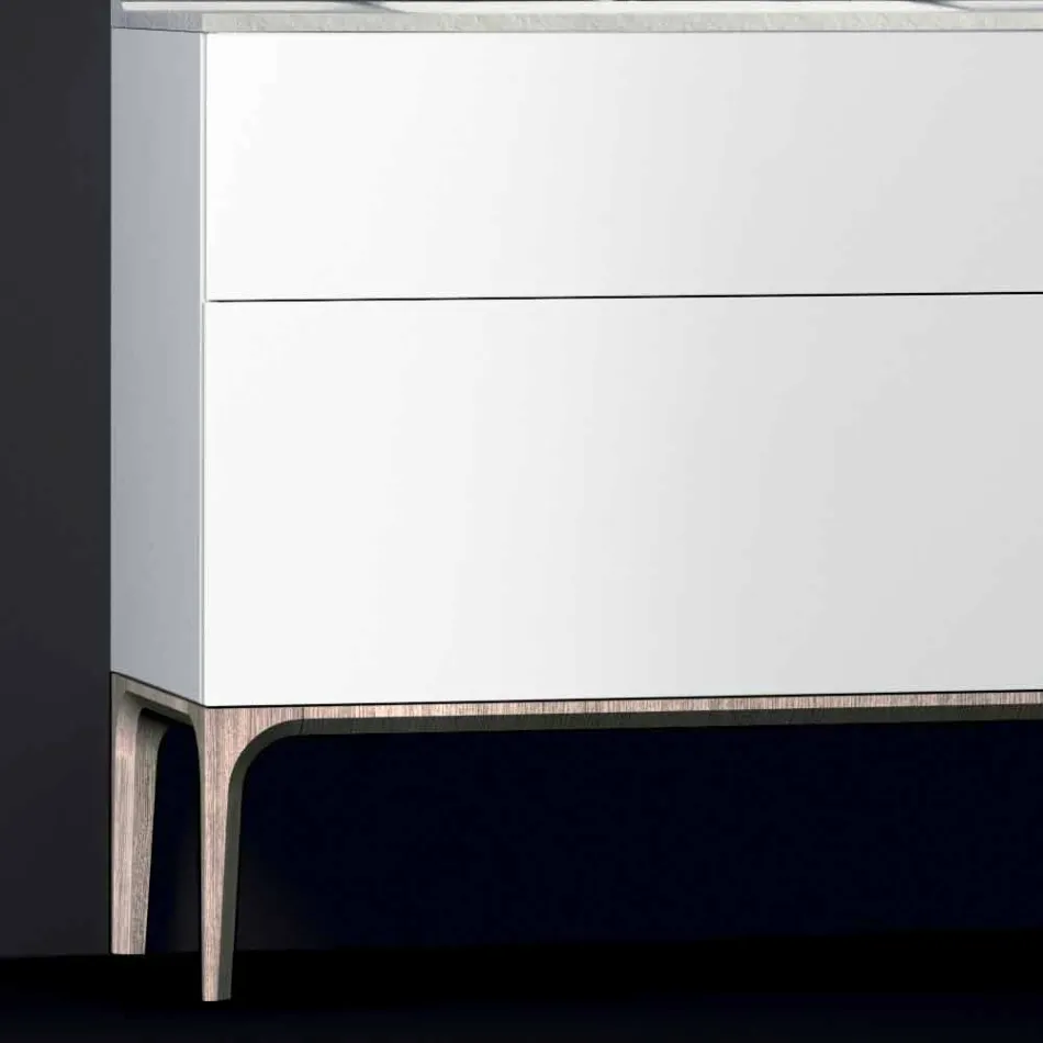 Badrumsskåp med integrerat modernt handfat Amber, harts och lackerat trä Viadurini