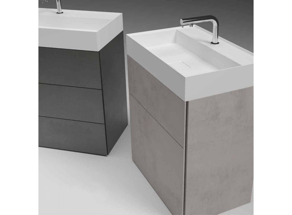 Badrumsskåp i modern design i laminat med tvättställ med harts - Pompei Viadurini