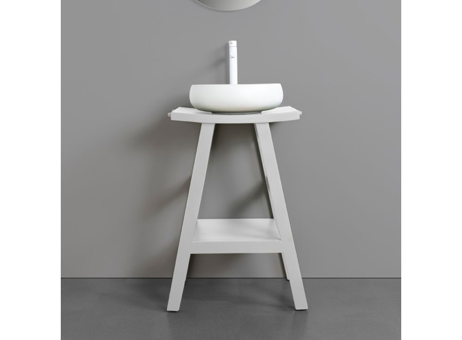 Design badrumsskåp i naturlig teak med matt vit topp och stöd - Raomi Viadurini