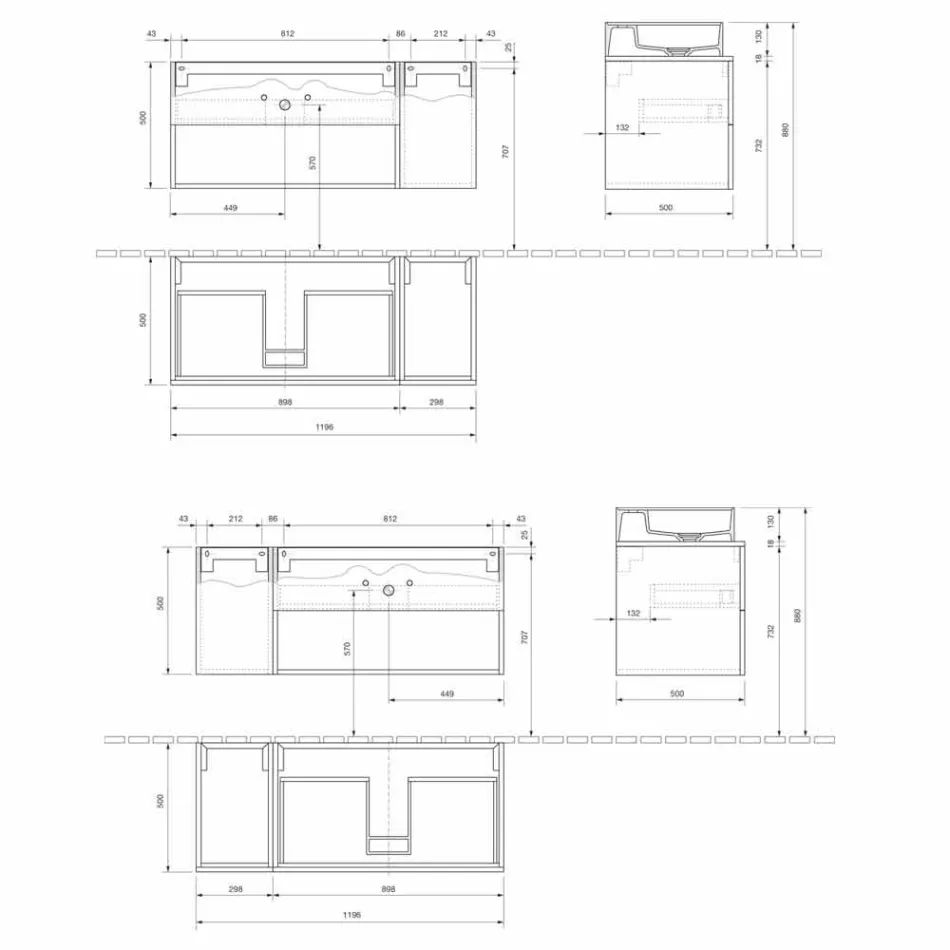 Upphängt badrumsskåp med bänkskiva i modern stil - Pistillo Viadurini