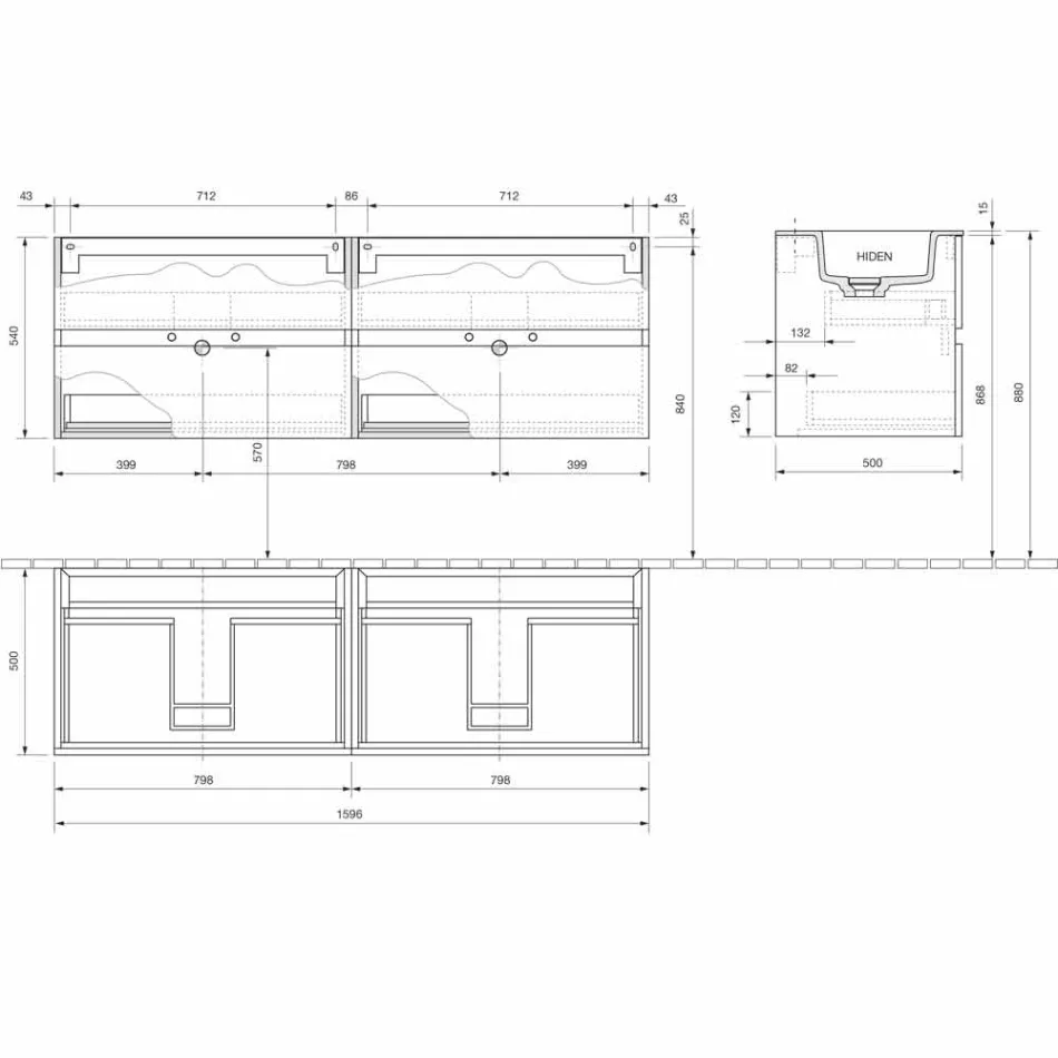 Dubbel tvättställsskåp, modern design hängande i fyra ytor - dubblett Viadurini