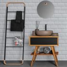 Modernt badrumsskåp med träfinish och stor topp i svart färg - Gatien Viadurini