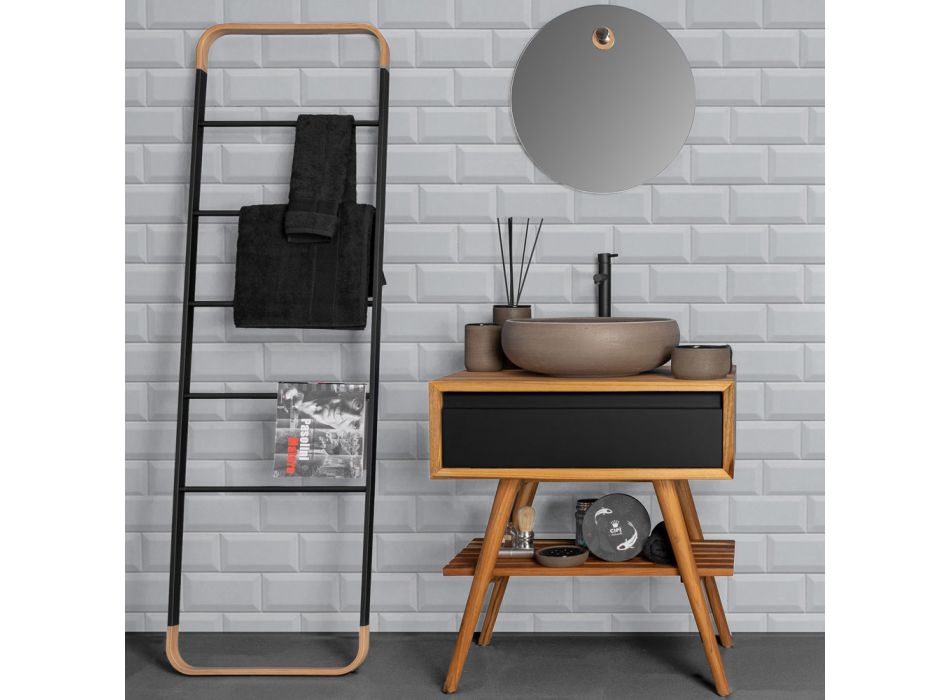 Modernt badrumsskåp med träfinish och stor topp i svart färg - Gatien Viadurini