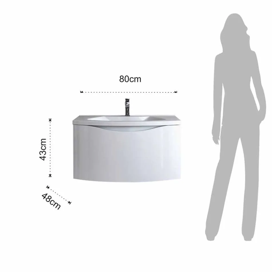 Modernt upphängd badrumsskåp med handfat och designspegel - Michele Viadurini