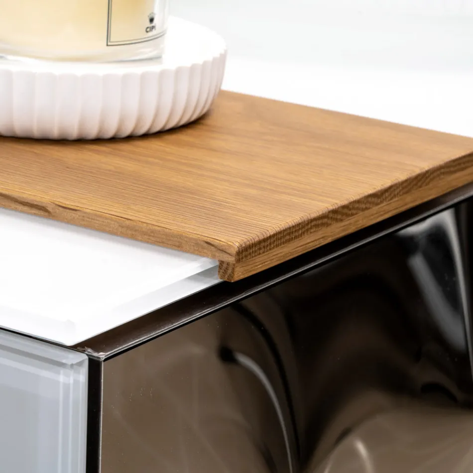 100 cm vägghängt badrumsskåp i 8 mm härdat glas och europeisk ek - Excelsior Viadurini