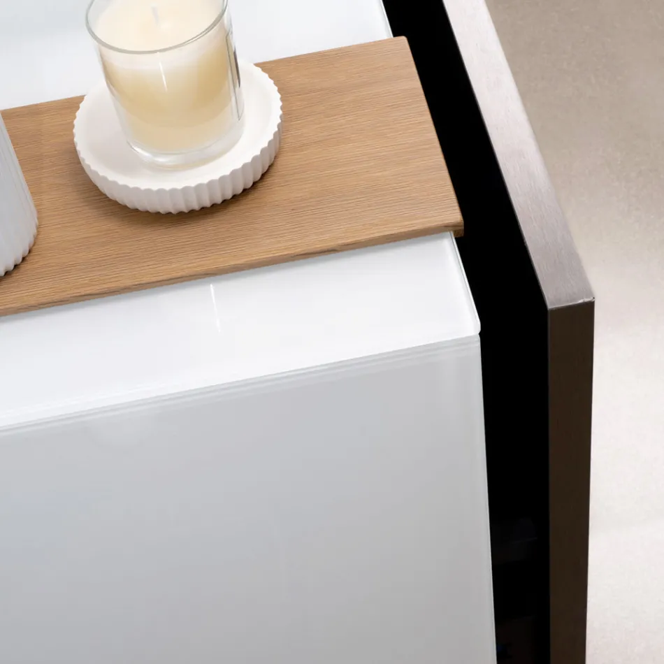 100 cm vägghängt badrumsskåp i 8 mm härdat glas och europeisk ek - Excelsior Viadurini