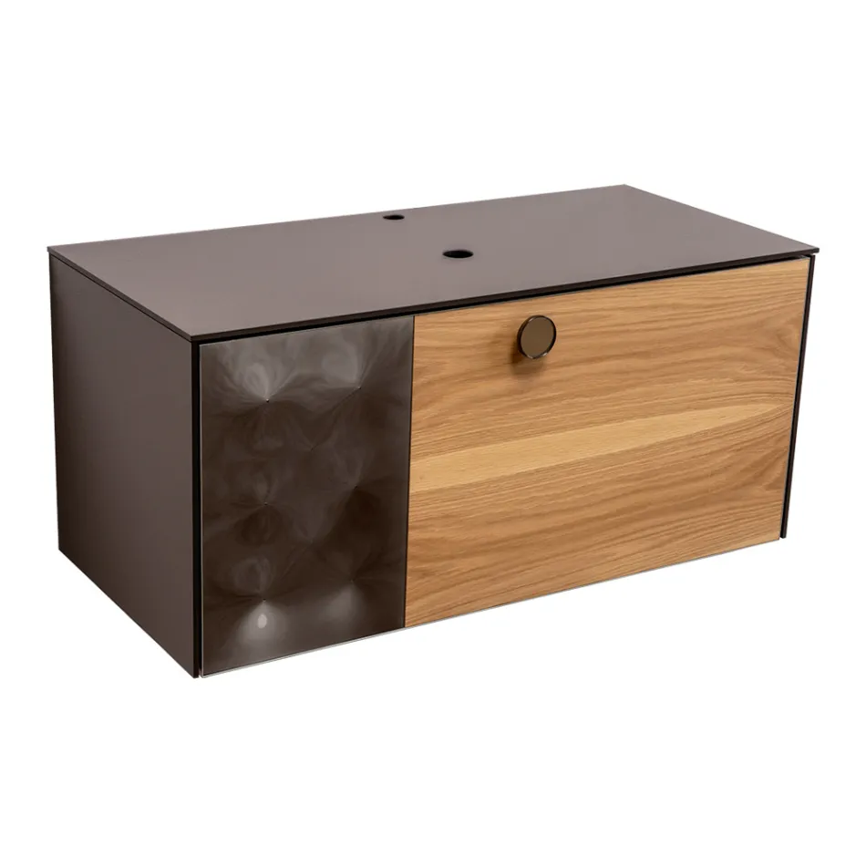 100 cm vägghängt badrumsskåp i 8 mm härdat glas och europeisk ek - Excelsior Viadurini