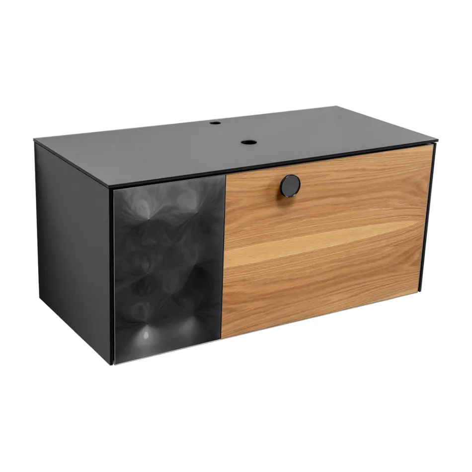 100 cm vägghängt badrumsskåp i 8 mm härdat glas och europeisk ek - Excelsior Viadurini