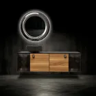 160 cm vägghängt badrumsskåp i 8 mm härdat glas och europeisk ek - Excelsior Viadurini