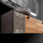 160 cm vägghängt badrumsskåp i 8 mm härdat glas och europeisk ek - Excelsior Viadurini