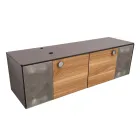 160 cm vägghängt badrumsskåp i 8 mm härdat glas och europeisk ek - Excelsior Viadurini