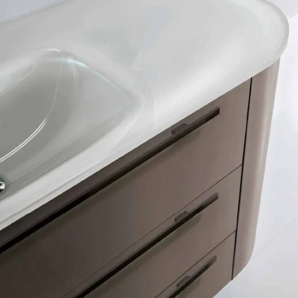 Upphängt badrumsskåp 3 lådor + 2 trädörrar Gott integrerat handfat Viadurini