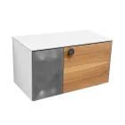 80 cm vägghängt badrumsskåp i 8 mm härdat glas och europeisk ek - Excelsior Viadurini