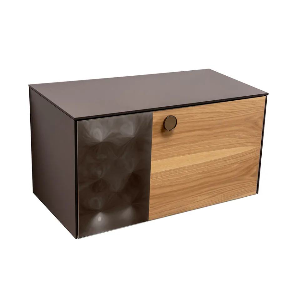 80 cm vägghängt badrumsskåp i 8 mm härdat glas och europeisk ek - Excelsior Viadurini