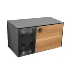 80 cm vägghängt badrumsskåp i 8 mm härdat glas och europeisk ek - Excelsior Viadurini