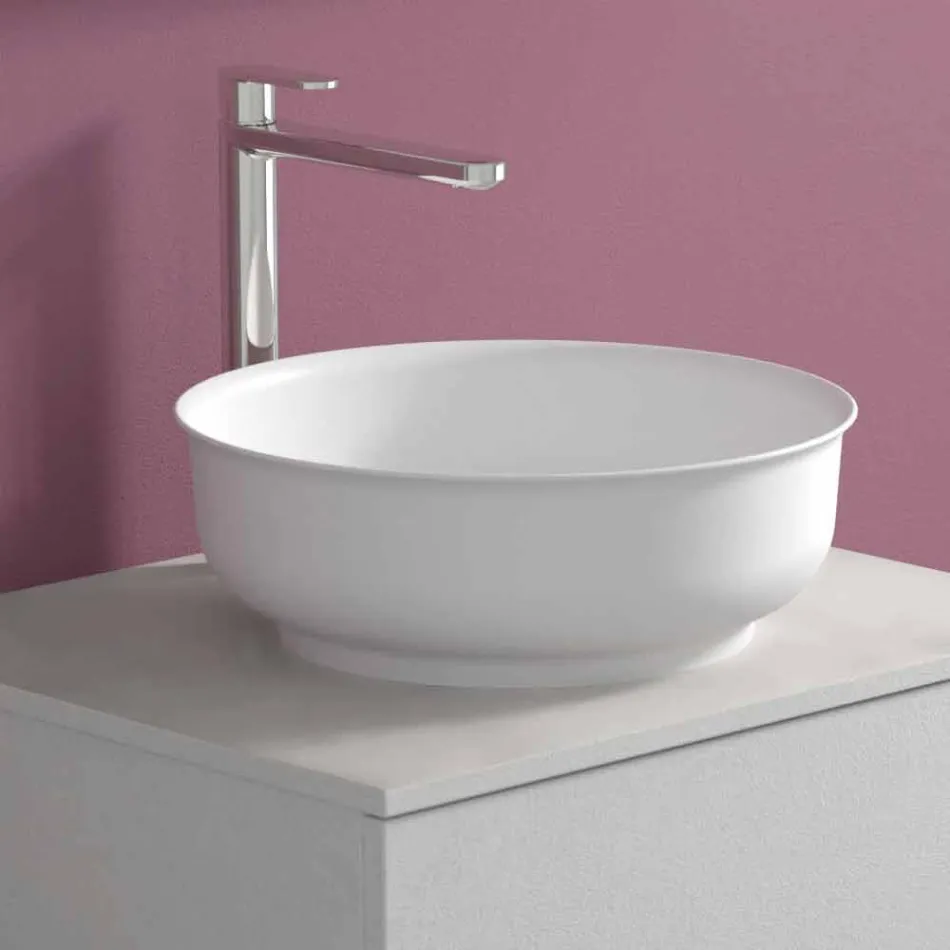 Upphängt badrumsskåp med rund tvättställ, modern design - Dumbo Viadurini