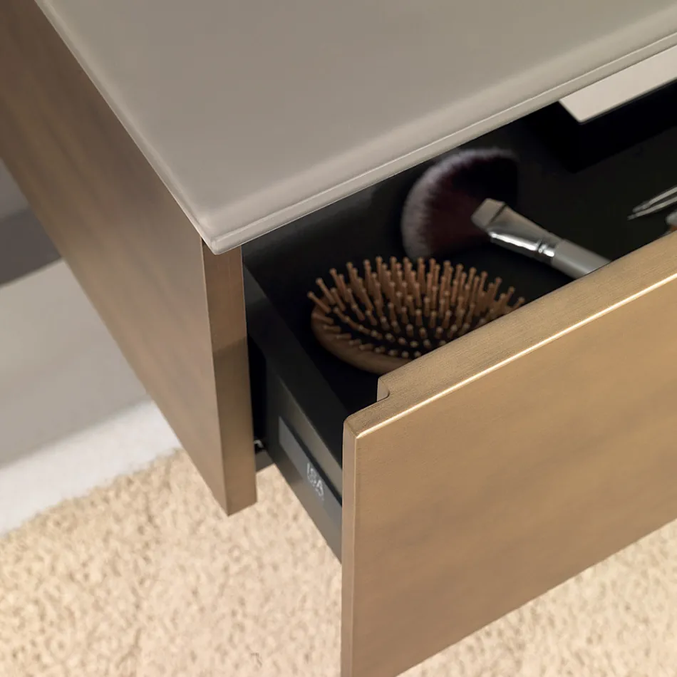 Upphängt badrumsskåp med spegel i metall, trä och lyxkristall - Renga Viadurini