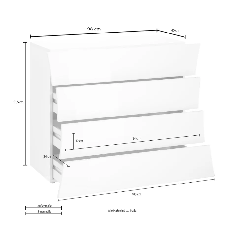 Mobil Vit låda 4 lådor Design i hållbart trä - Sabine Viadurini