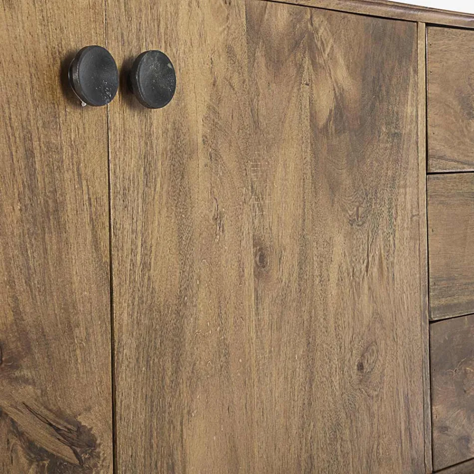 Mobil skänk 2 dörrar 3 lådor i vintage mangoträ - Desiderio Viadurini