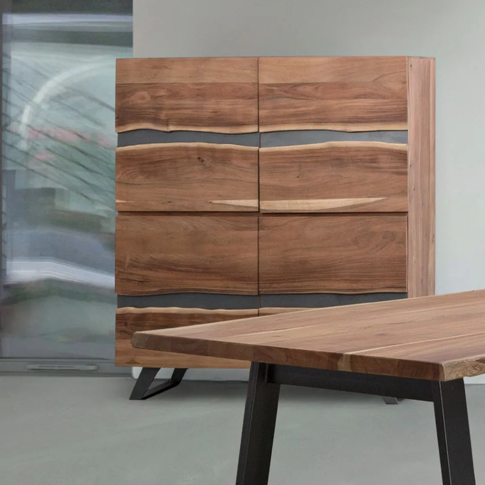 Mobil skänk 4 Dörrar Acacia Wood Naturalistic Homemotion - Maramero Viadurini