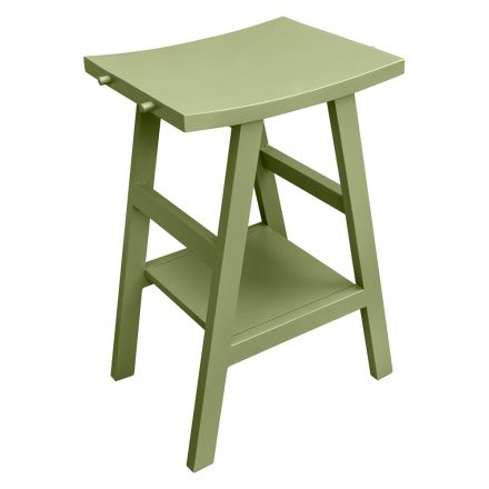 Fristående badrumsskåp med teakfinish och stor grön hylla - Raomi Viadurini