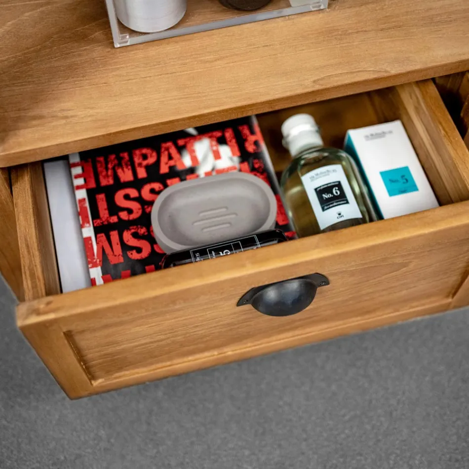 Fristående badrumsskåp av teak med två lådor - Frangipani Viadurini