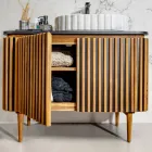 Handgjort badrumsskåp i massiv teak och mahogny - Heliconia Viadurini