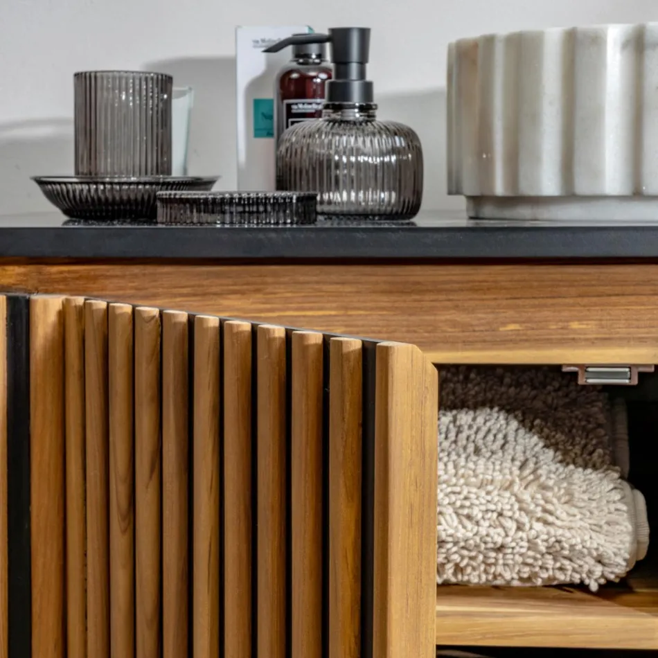 Handgjort badrumsskåp i massiv teak och mahogny - Heliconia Viadurini