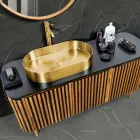 Handgjort badrumsskåp i massiv teak och mahogny - Heliconia Viadurini