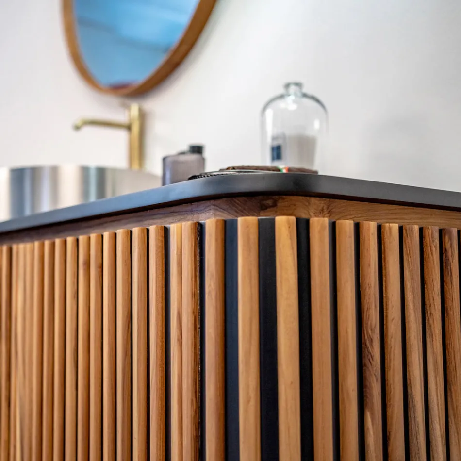 Handgjort badrumsskåp i massiv teak och mahogny - Heliconia Viadurini