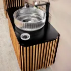 Handgjort badrumsskåp i massiv teak och mahogny - Heliconia Viadurini